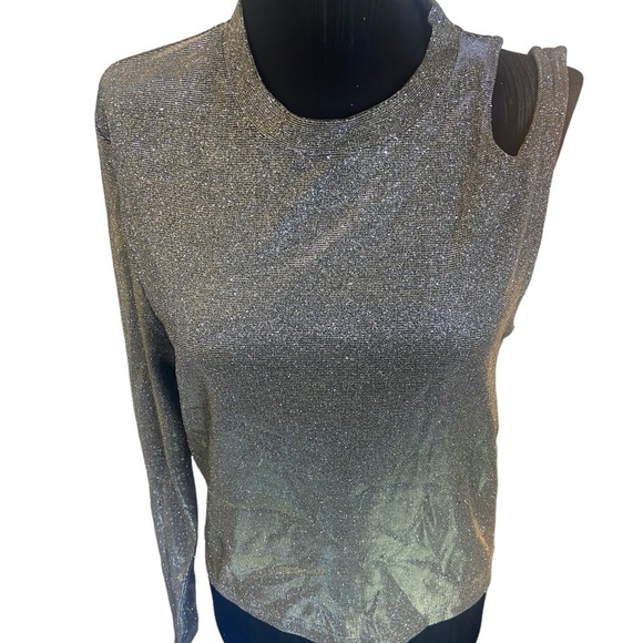 ASOS Design Silver Metallic One Shoulder Cut Out Top Medium - Picture 5 of 12